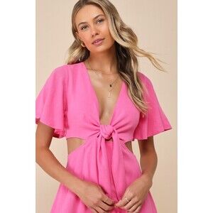 Lulus Perfect Day For Love Pink Cutout Tie-front Mini Dress